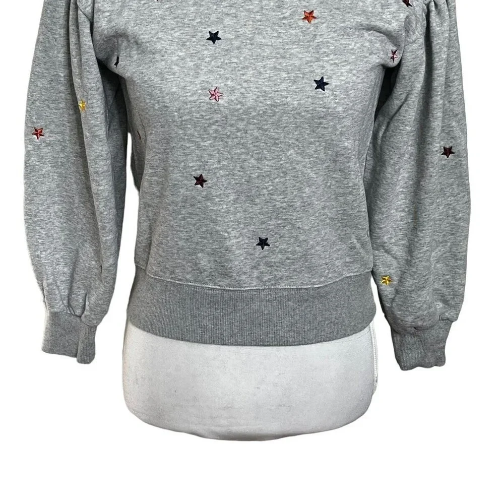 AG Adriano Goldschmied Girls Sweatshirt Medium Gray Puff Sleeve Embroidered Star